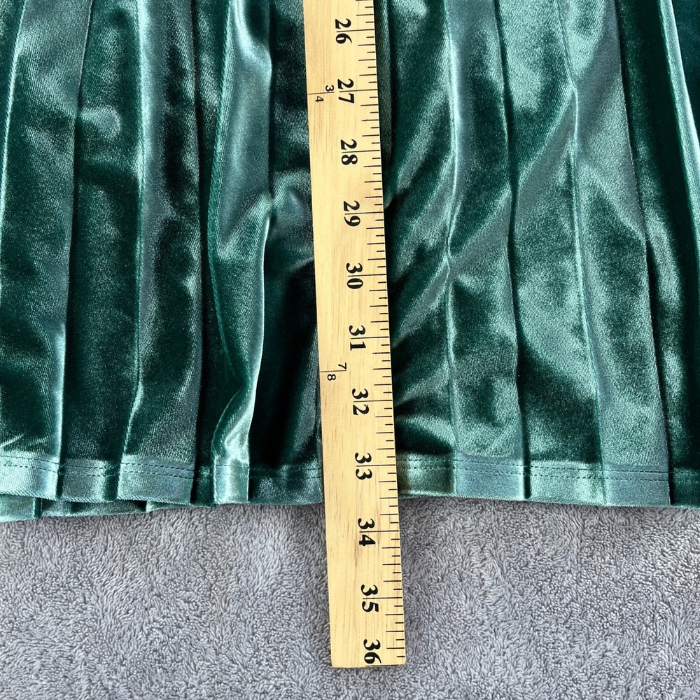 On 34th Velvet Pleated Midi Skirt M Emerald Green Elastic Waist Modest Spring - Picture 11 of 11